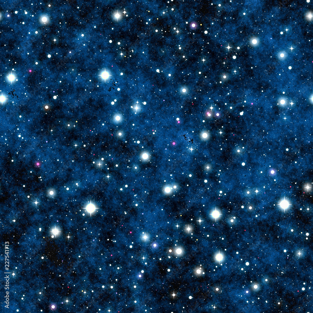 Wall mural night sky with blue nebula and stars seamless tiling