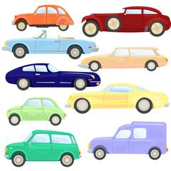 Vector illustration of beautiful retro cars. Vintage cars vectors.