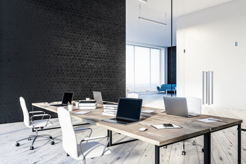 Black open space office interior