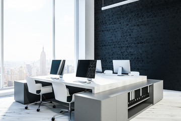 Fototapeta na wymiar White table in black office interior