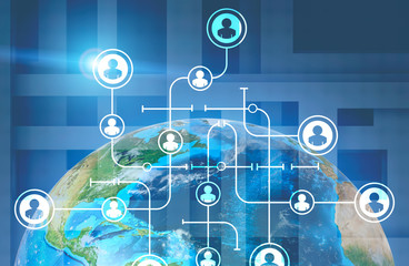 Earth in space, people network icons