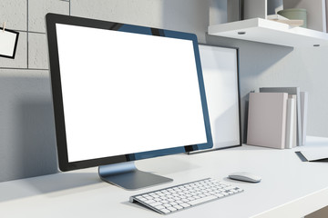 Mock up computer screen in white office