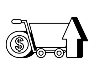 online shopping cart arrow and coin money nfc payment