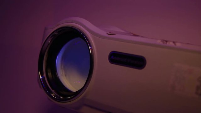 Close Up of LED Projector Bright Light and Romantic Background Lighting.
