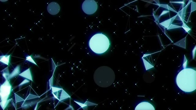 Retro wave. Depth of field.Abstract digital data nodes and connection paths within any type of network or system of networks. Animation for visuals, vj, light presentations or as motion background