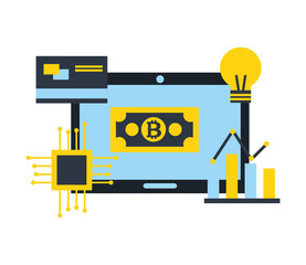 computer bitcoin card chart tablet fintech