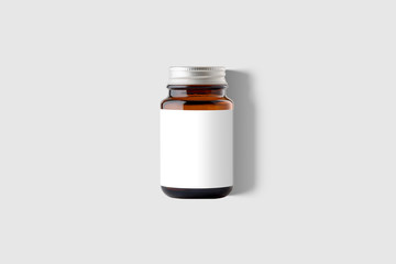 Supplement Amber  Bottle & Box Mockup on light grey background. Mockup template ready for your design. 