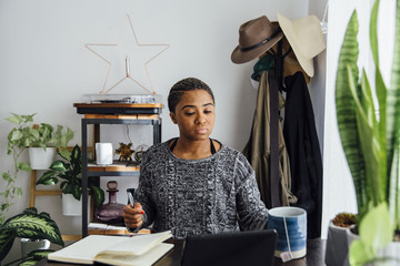 Woman At Home with Notebook