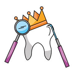 tooth with crown and tools hygiene dental care