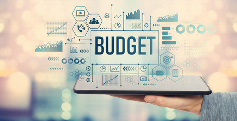 Budget with man holding a tablet computer