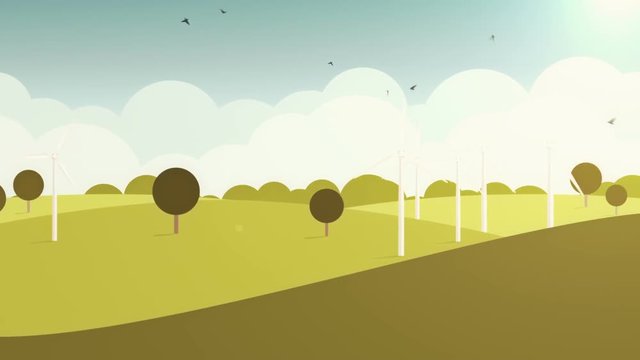 Animation moving of landscape in cartoon style . Three versions on my portfolio: day, sunset and night. Animation of seamless loop.