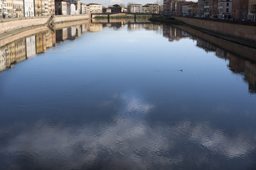 view on the Ponte di Mezzo on the Arno river, Pisa by day