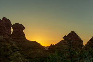 Sunrise in Arches National Park in the Cove of Caves & Double Arches area.  Photos taken in May 2018.