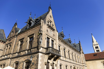 Fototapeta na wymiar Historically Buildings on Prague Castle in the sunny Day, Czech Republic