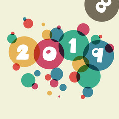 Happy new 2019 year. Greetings card. Colorful design. Vector illustration.