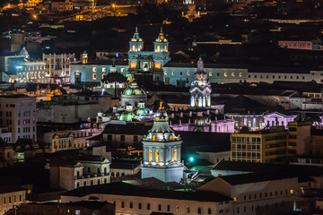 Bell towers of colonial churches in Quito