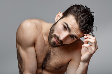 Handsome young man beauty session.