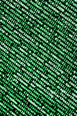 Writing programming code on laptop. Digital binary data on computer screen