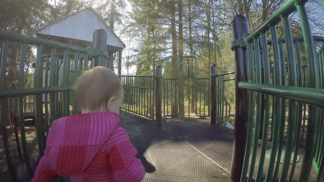 Baby Girl Follow Cam Walking on Park Toy