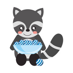 cute raccoon with bowl sweet stripes candies
