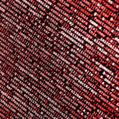 Writing programming code on laptop. Digital binary data on computer screen