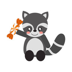 cute raccon with sweet candy wrapper