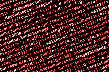 Big data and Internet of things trend. IT specialist workplace. Website HTML Code on the Laptop...