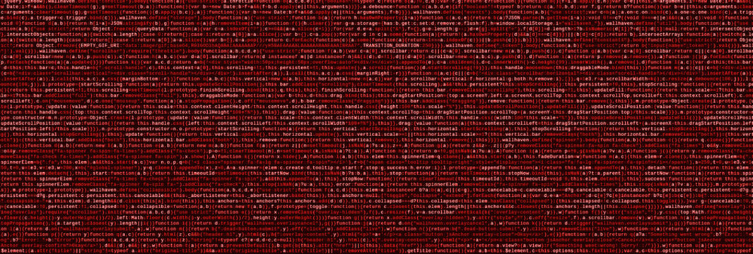 Writing programming code on laptop. Digital binary data on computer screen