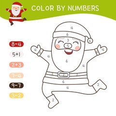 PrintColoring book for children. Coloring by numbers. Vector cute Santa Claus. 