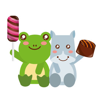 cute frog and hippo sweet candies