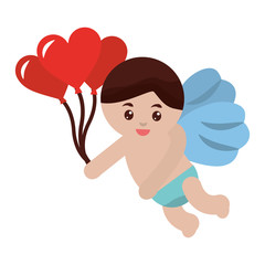 cute cupid with balloons heart celebration valentine