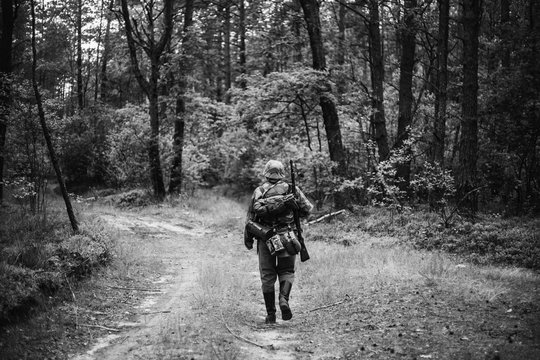 Re-enactor Dressed As German Wehrmacht Infantry Soldier In World