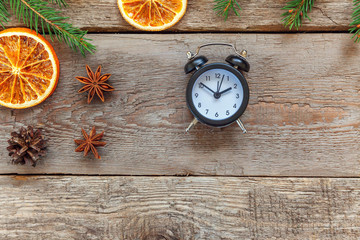 Christmas New Year Composition on old shabby rustic wooden background