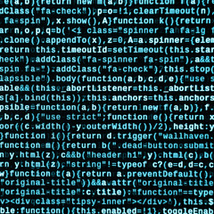 JavaScript code in text editor. Coding cyberspace concept. Screen of web developing code