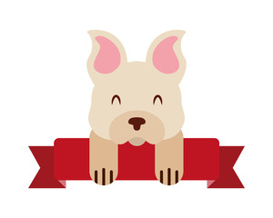 cute mascot dog domestic ribbon