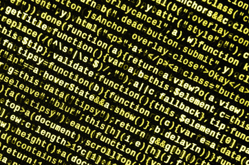 Big data and Internet of things trend. IT specialist workplace. Website HTML Code on the Laptop...