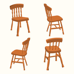 Wooden chair. Chair in different angles. Vector illustration. EPS 10.