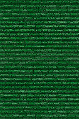 Writing programming code on laptop. Digital binary data on computer screen