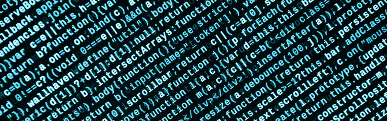 Big data and Internet of things trend. IT specialist workplace. Website HTML Code on the Laptop...