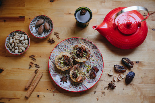 Lebanese sweets with tea