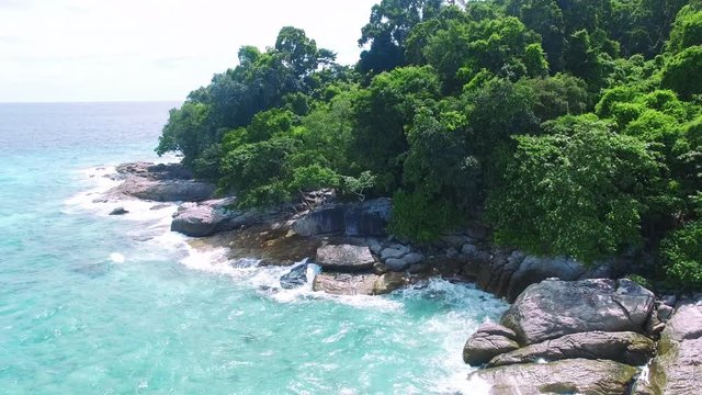 Similan Islands Stationary View of Crashing Waves Then Fly Backwards 