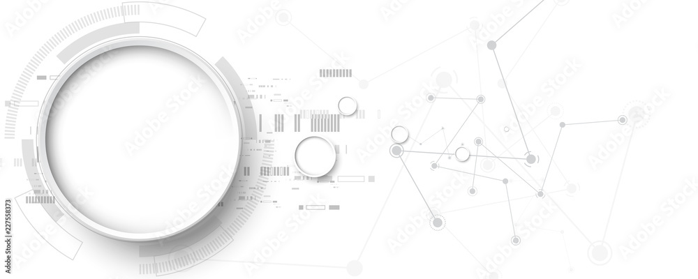 Wall mural grey white abstract technology background with various technology elements hi-tech communication con