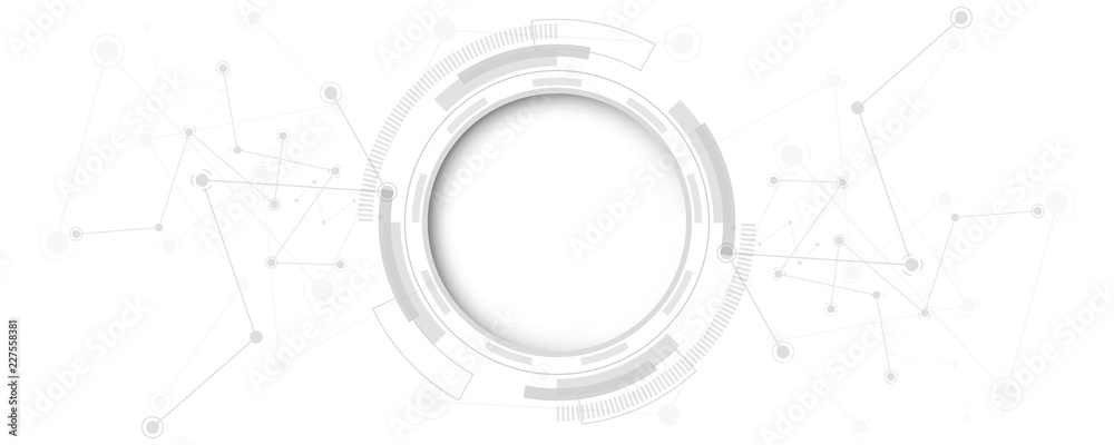 Wall mural grey white abstract technology background with various technology elements hi-tech communication con