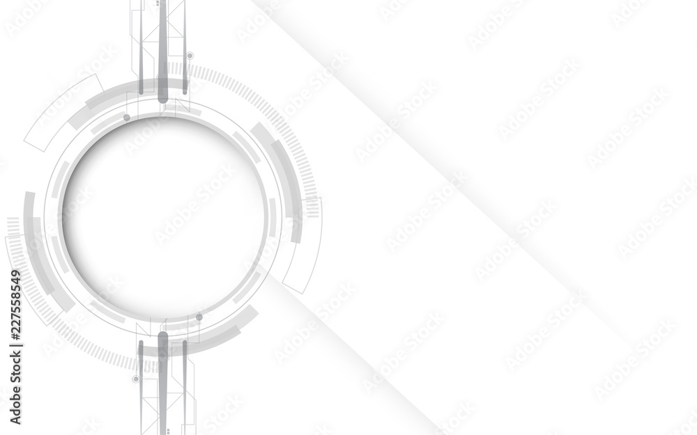 Wall mural grey white abstract technology background with various technology elements hi-tech communication con