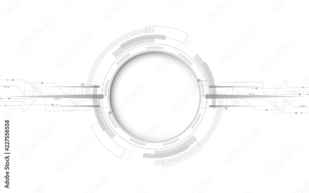 Wall mural grey white abstract technology background with various technology elements hi-tech communication con