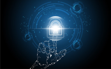 Hand touch on security key lock ,Security cyber digital concept Abstract technology background protect system innovation vector illustration
