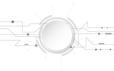 Obraz premium Grey white Abstract technology background with various technology elements Hi-tech communication concept innovation background Circle empty space for your text