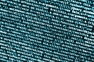 Big data and Internet of things trend. IT specialist workplace. Website HTML Code on the Laptop...