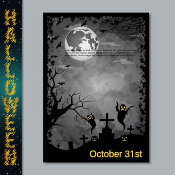 Halloween scary night flyer vector design template