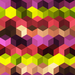 Hexagon grid seamless vector background. Bright polygons with bauhaus corners geometric graphic design. Trendy colors hexagon cells pattern for web or cover. Honeycomb shapes mosaic backdrop.